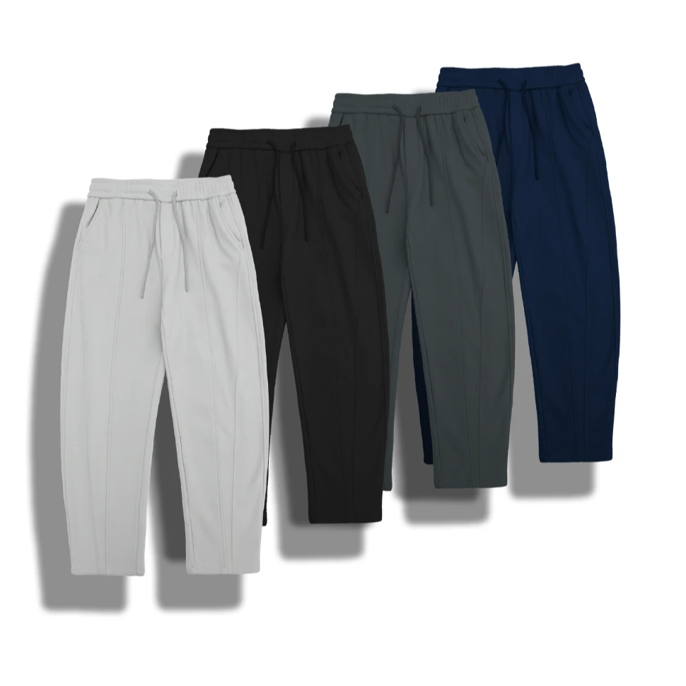 秋冬加厚男女同款潮流松紧腰弹力直筒宽松户外纯色百搭休闲长裤男