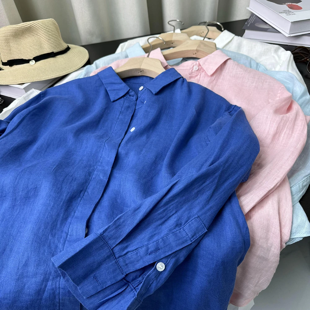 100亚麻宽松透气松弛感廓形休闲衬衫11080