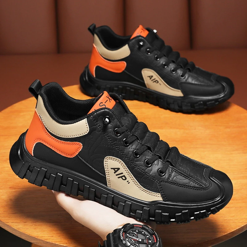 爆款男鞋2025春夏透气潮流时尚休闲皮面防水耐磨运动一脚蹬男