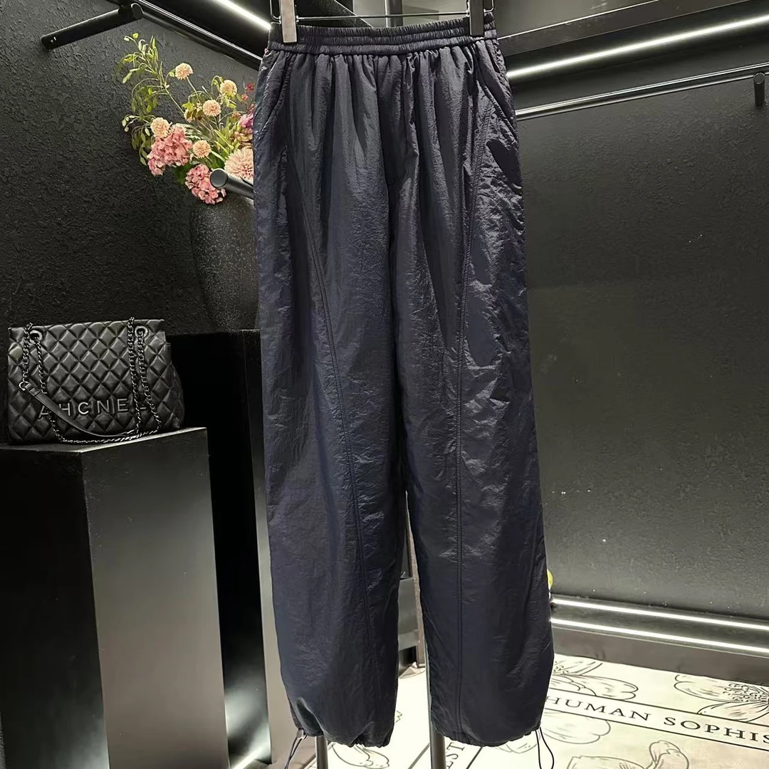 2024秋冬季女士运动显瘦保暖轻薄阔腿百搭抽绳休闲夹棉奶奶裤