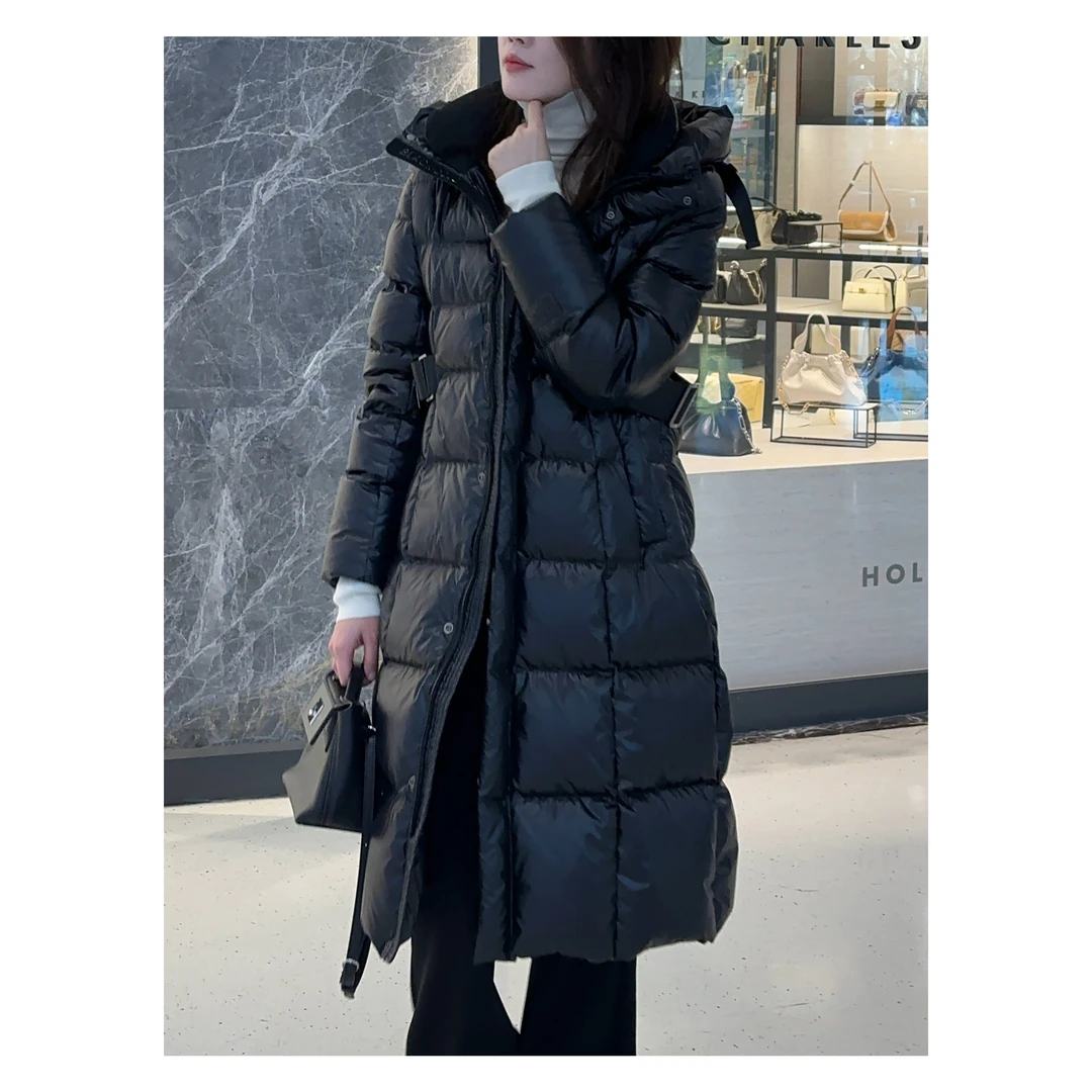 梵晞【素雪云飞】韩版休闲百搭长款收腰连帽立领加厚长款羽绒服