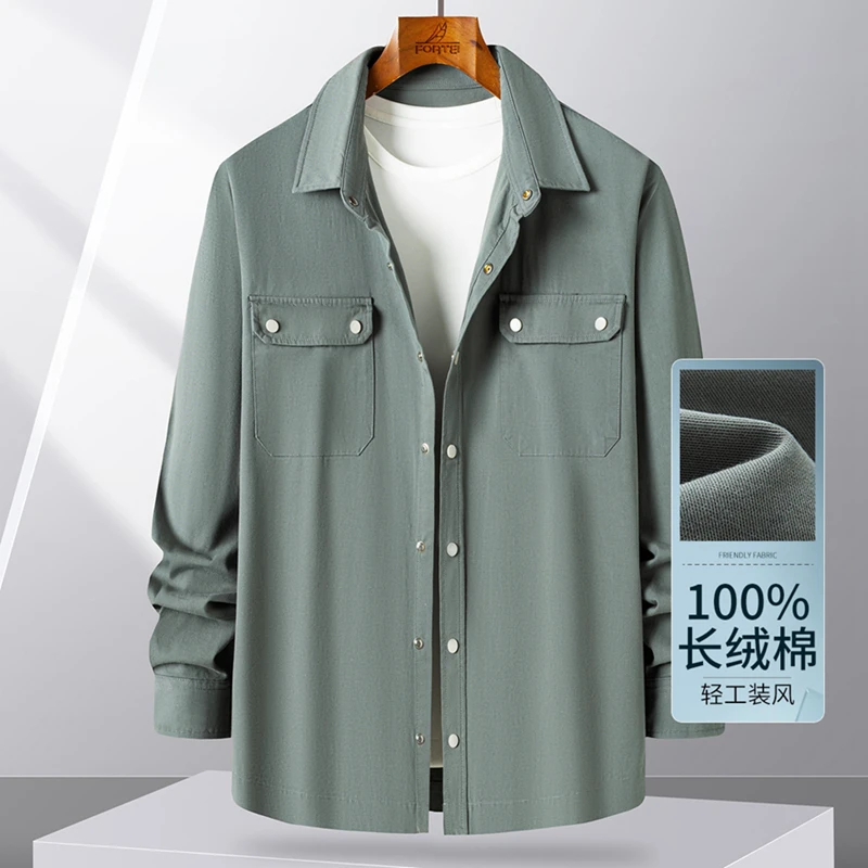 男士全棉水洗工装风休闲衬衫长袖翻领户外
