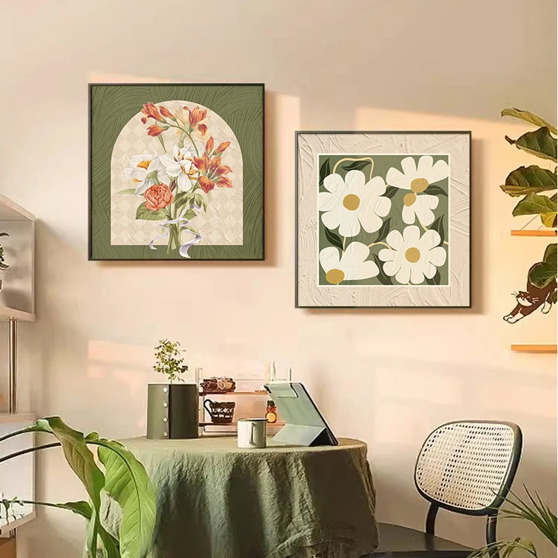 中古风餐厅装饰画抽象艺术吃饭厅背景墙挂画小众高级感客厅装饰画