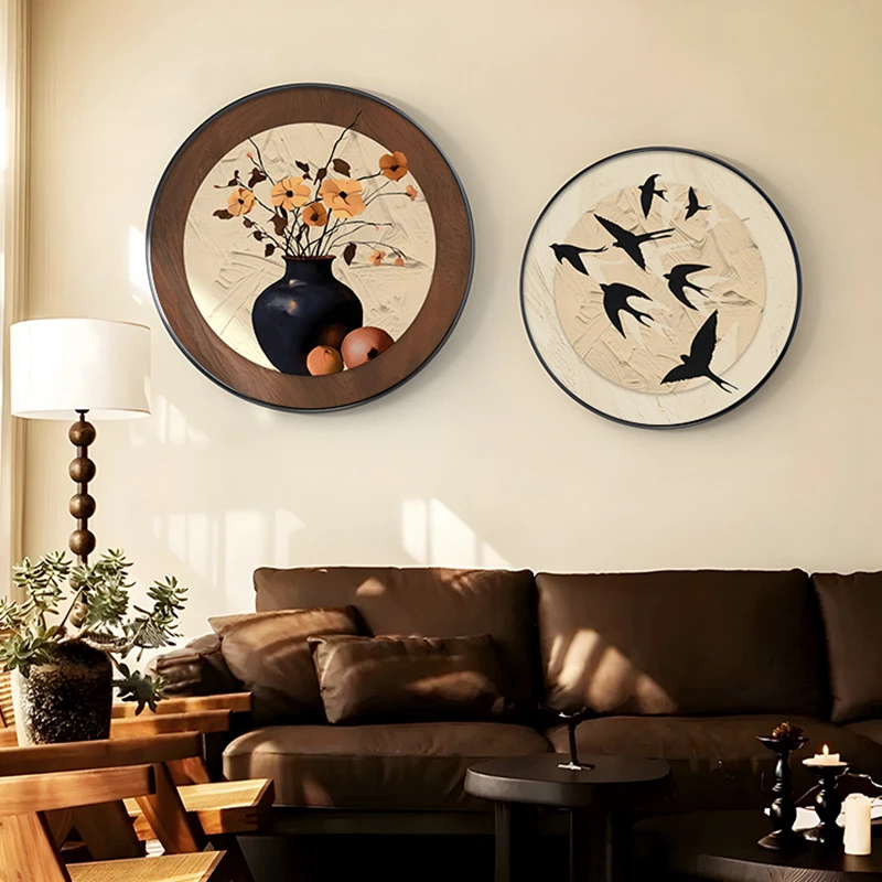 柿柿如意中古风客厅装饰画轻法式餐厅壁画高级感复古走廊过道挂画