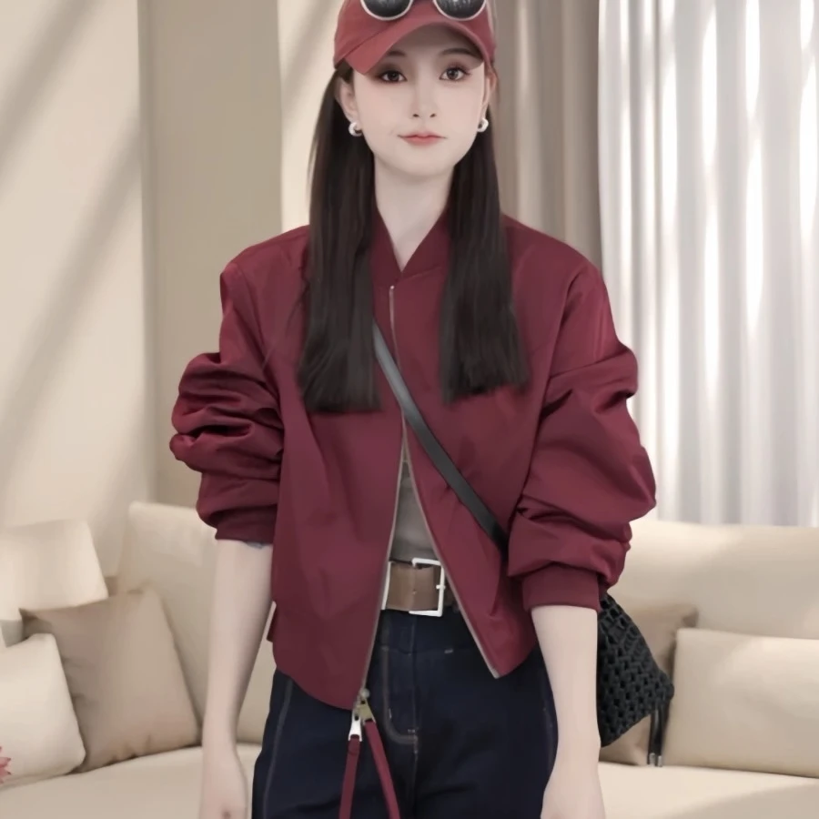 2024春秋新款小个子宽松百搭立领洋气复古长袖棒球服休闲外套