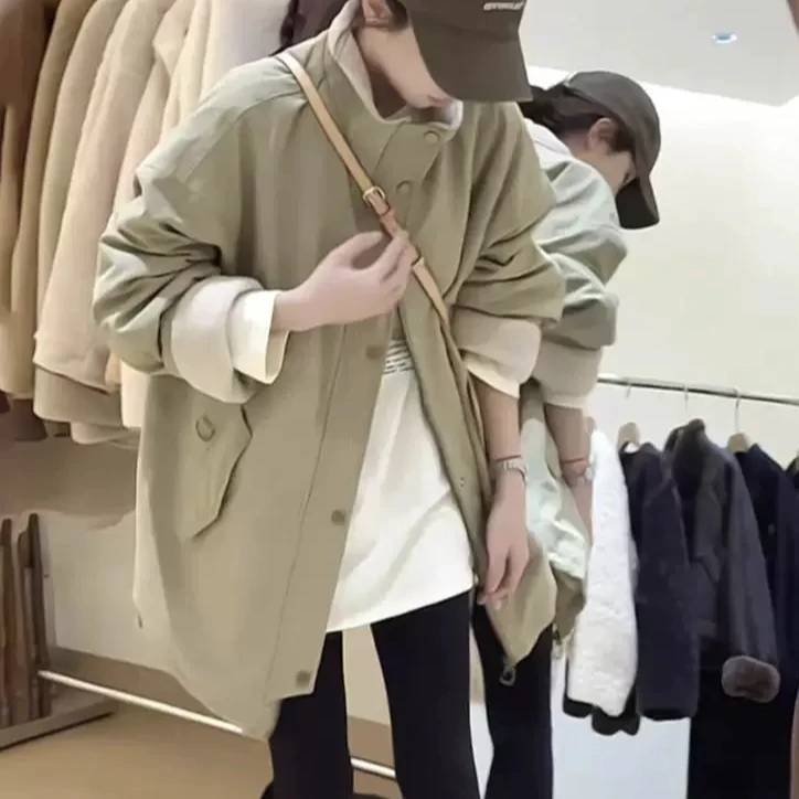 2024新款韩版加绒加厚宽松显瘦中长款冬季风衣保暖上衣
