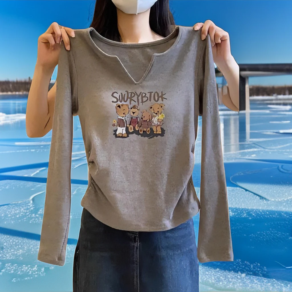 冬季v领打底衫女秋修身内搭长袖t恤甜辣妹漂亮加厚上衣洋气百搭潮