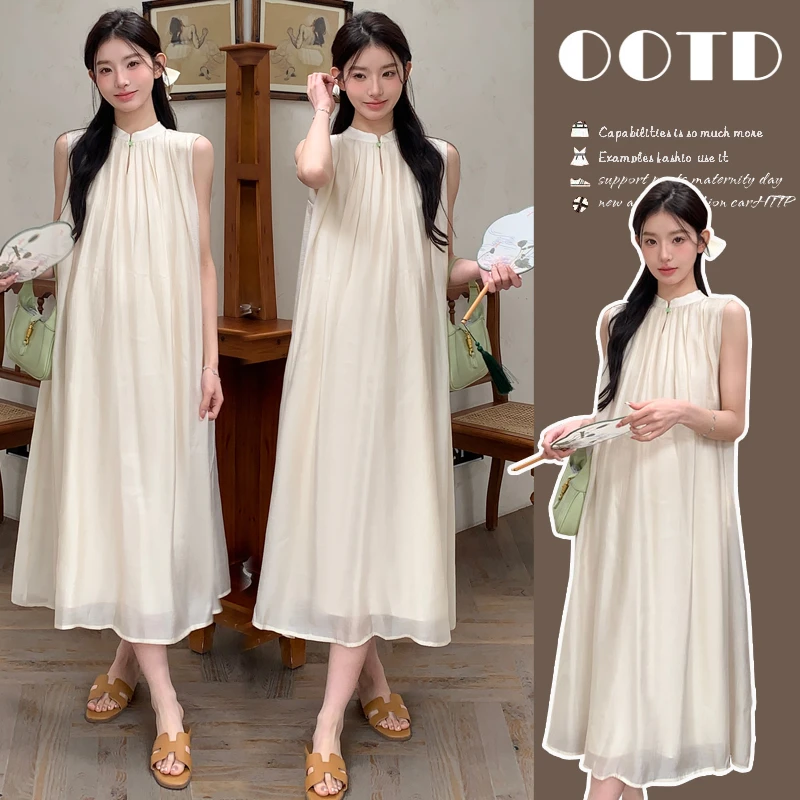 孕妇连衣裙夏季薄款时尚中式国风背心裙宽松显瘦过膝外穿度假裙子