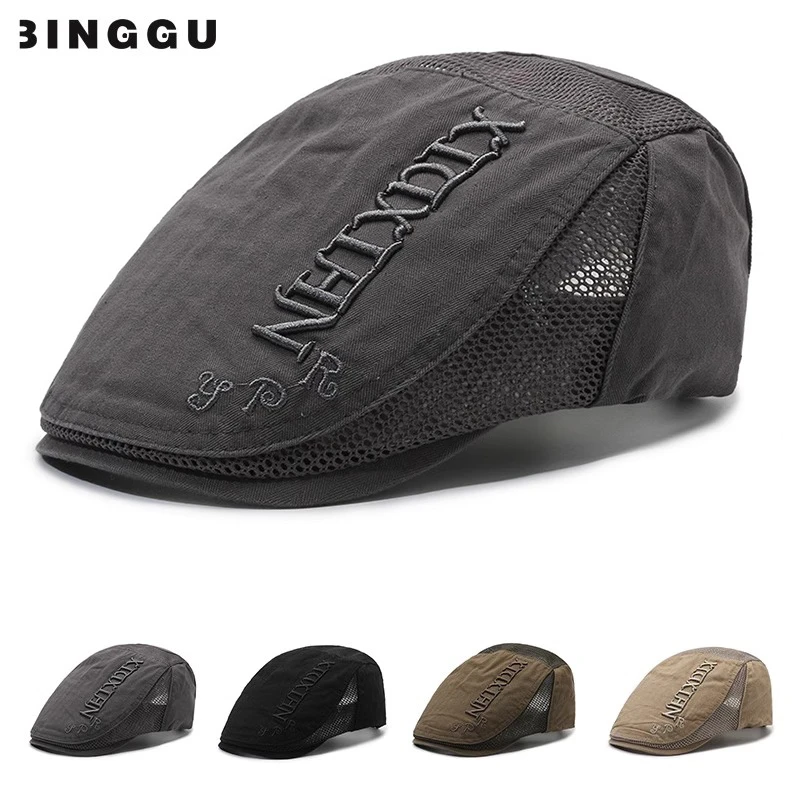 父亲帽子男士夏季网眼透气遮阳鸭舌帽中老年防晒英伦爸爸前进帽