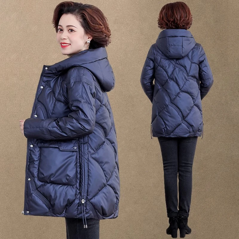 中年妈妈时尚棉服中长款气质亮面免洗棉衣中老年女保暖秋冬装外套