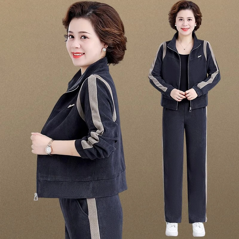 中年妈妈秋装运动套装春秋时尚洋气新款中老年休闲外套上衣两件套