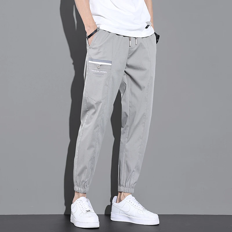 冰丝九分休闲裤男宽松透气薄款时尚百搭潮流速干束脚运动裤子学生