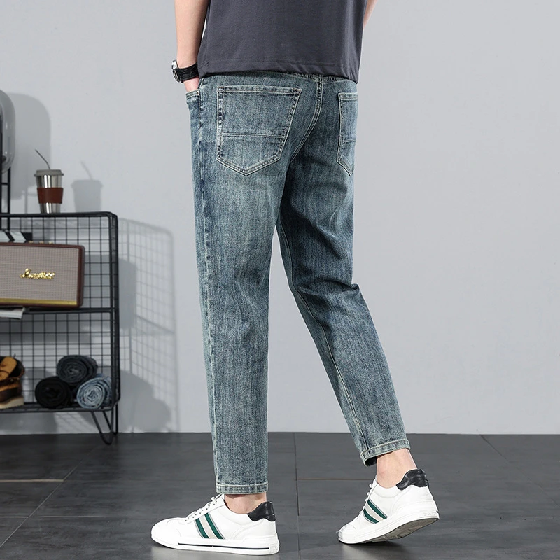 黄泥染水洗九分牛仔裤男秋冬2025新款复古潮流直筒修身休闲长裤子