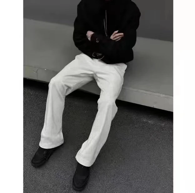 春季加绒白花灰休闲微喇卫裤男高级感痞帅裤子cleanfit显瘦长裤