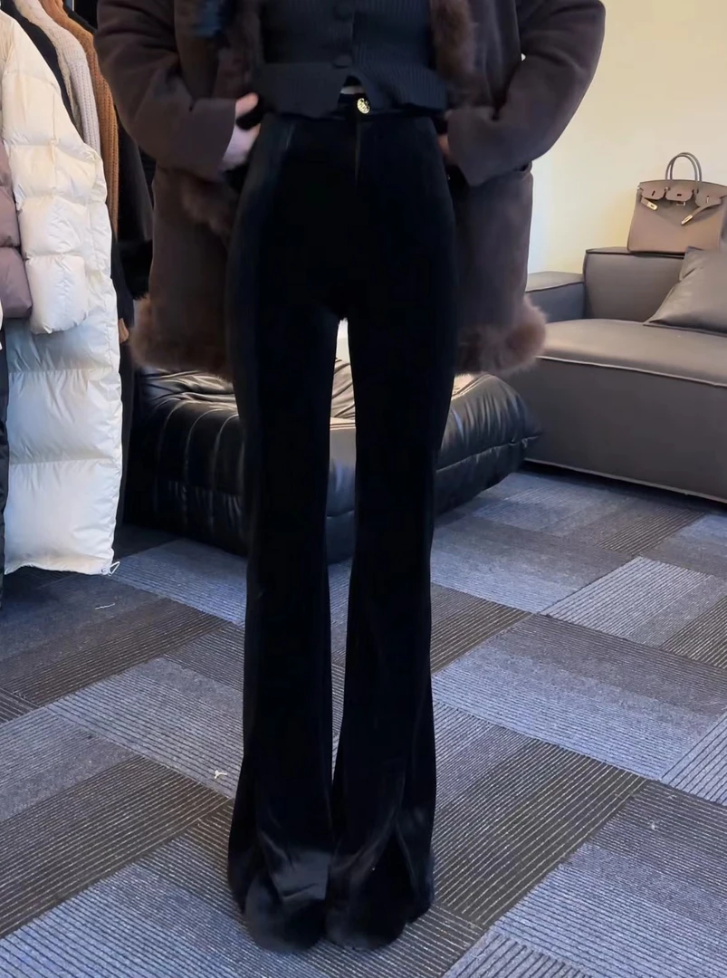 HEINA 显瘦开叉加绒丝绒裤6301