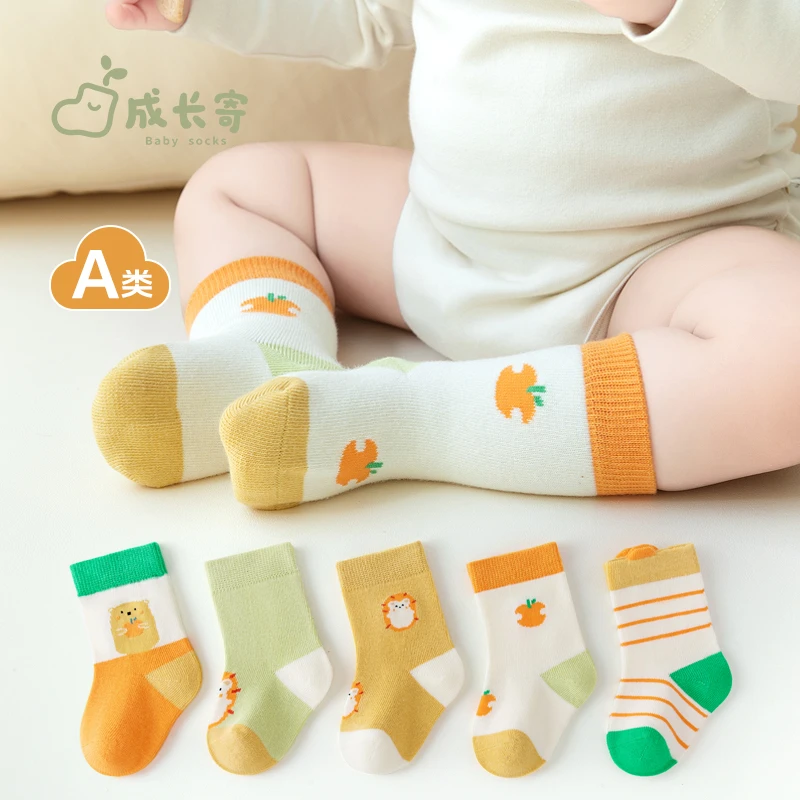 婴儿袜子秋季薄款新生儿高弹不勒中筒袜男女宝宝春秋卡通可爱短袜