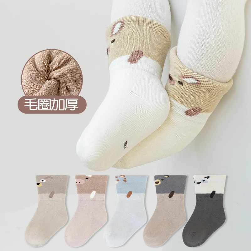 婴儿袜子秋冬季宝宝加厚保暖袜子新生儿宝宝加厚毛圈高筒保暖袜子
