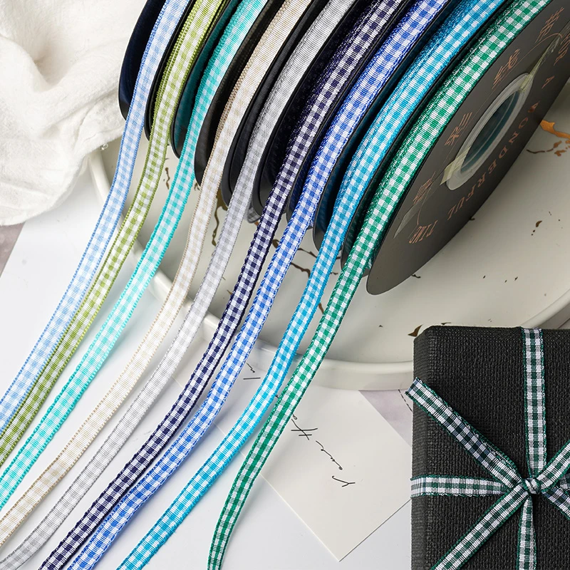 6mm双面网格细丝带蛋糕盒包装格子绸带鲜花花束编发装饰格纹彩带