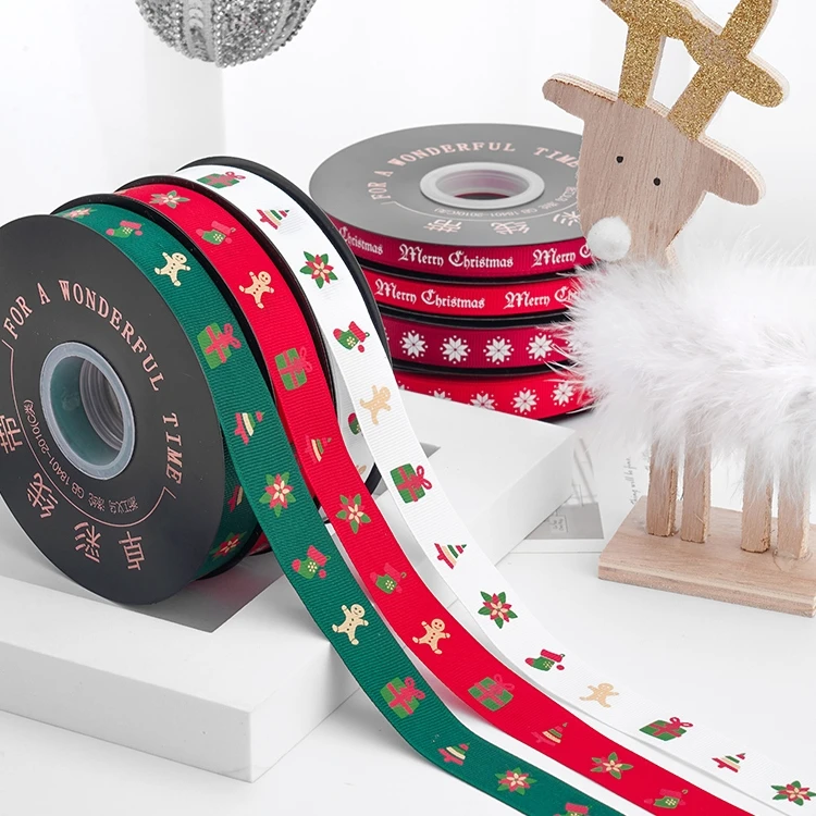 印刷款圣诞丝带蛋糕礼物装饰缎带花束包装彩带节日蝴蝶结绑带绸带