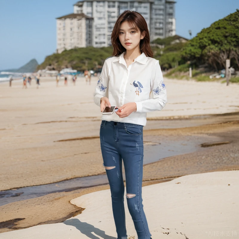 女士衬衫2024春夏新款韩版灯笼袖重工刺绣纯棉小个子长袖白衬衣潮