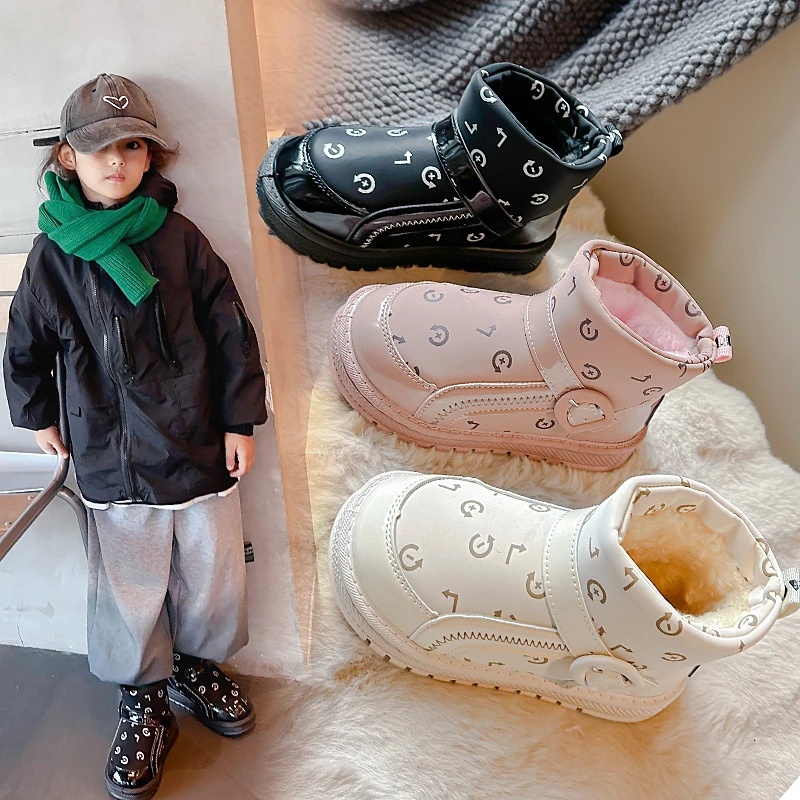 回力瑞儿童保暖雪地靴男童2023冬季新款女童中大童加绒加厚大棉靴