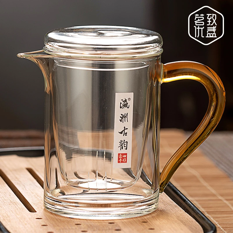耐热全玻璃加厚冲泡茶壶花茶绿茶红茶杯三件杯单壶日式茶水分离