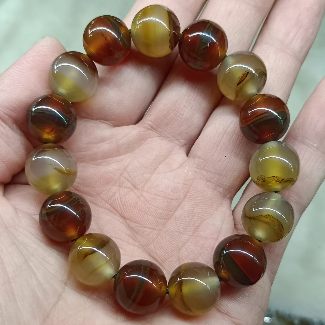 天然缠丝玛瑙14毫米男款风景手链