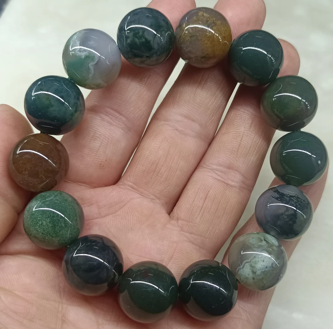 天然水草玛瑙16毫米园珠男款高档手串