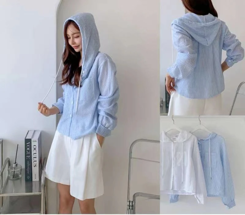 东大门正品-kk条纹连帽上衣（no退no换）