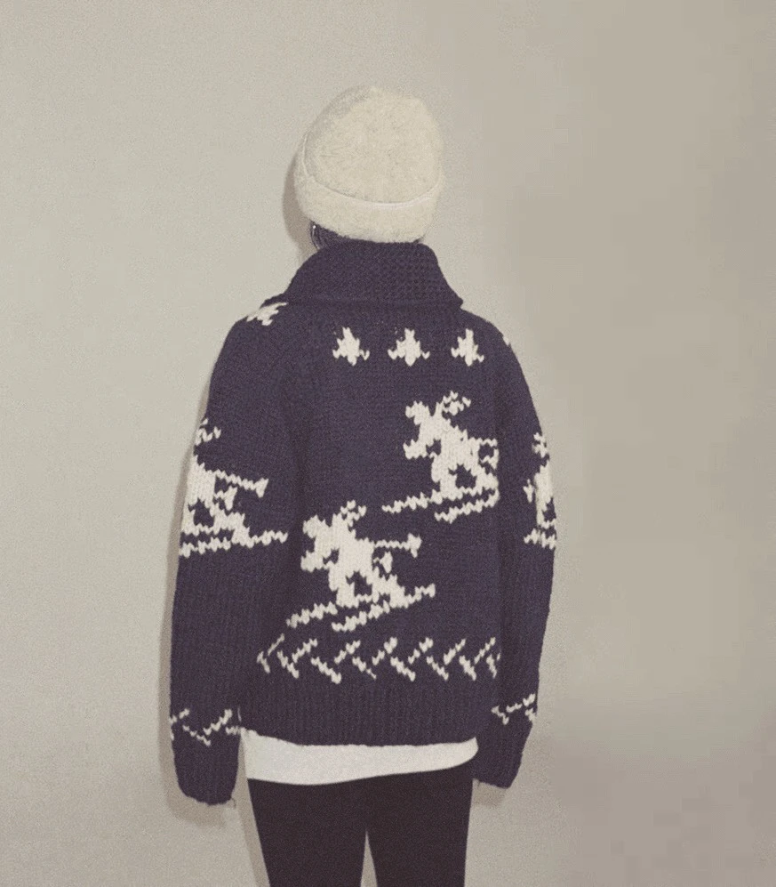 【滑雪人】“100%羊毛handmade”纯手工黑蓝滑雪毛衣外套