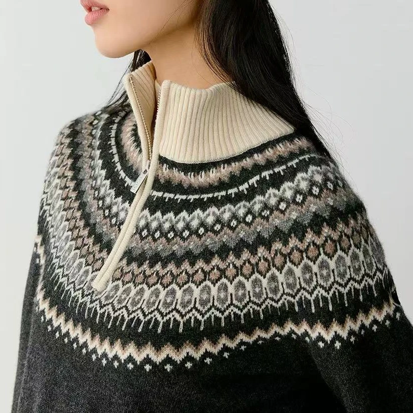 【禾】24款费尔岛乐章康赛妮丝原纱牦牛绒提花针织衫6843