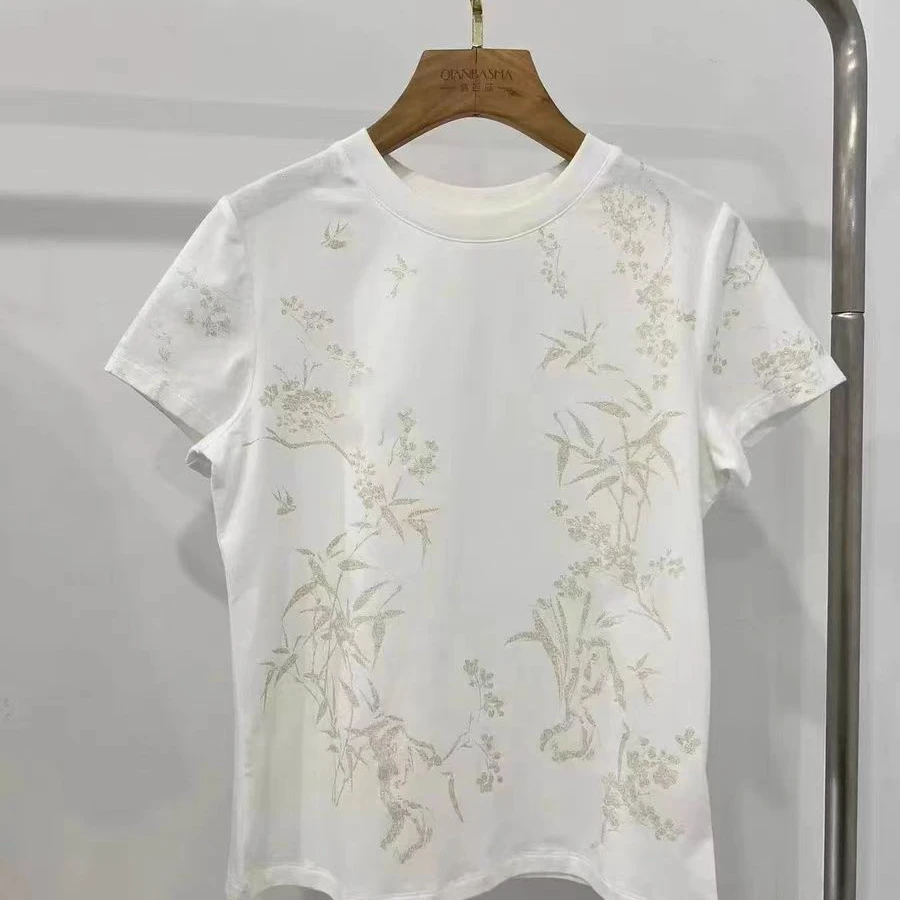 【雅】衣长53，新中式圆领高级感提花短袖T恤-5317