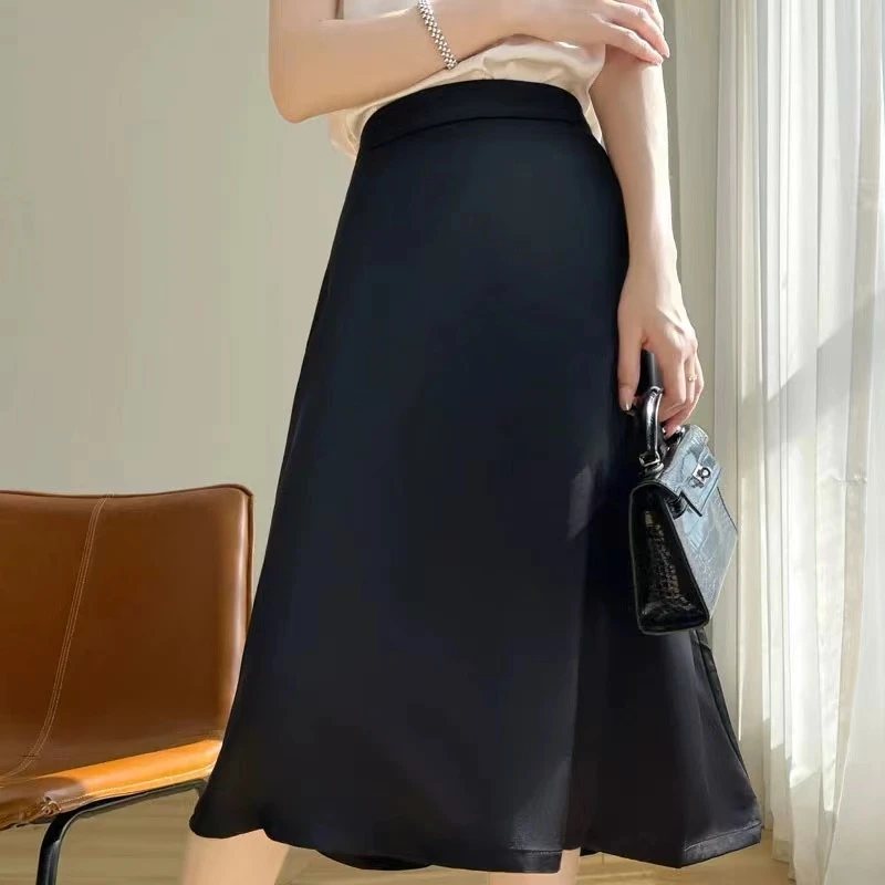 【禾】2024新款桑蚕丝半身裙松紧高腰裙长78厘米7869