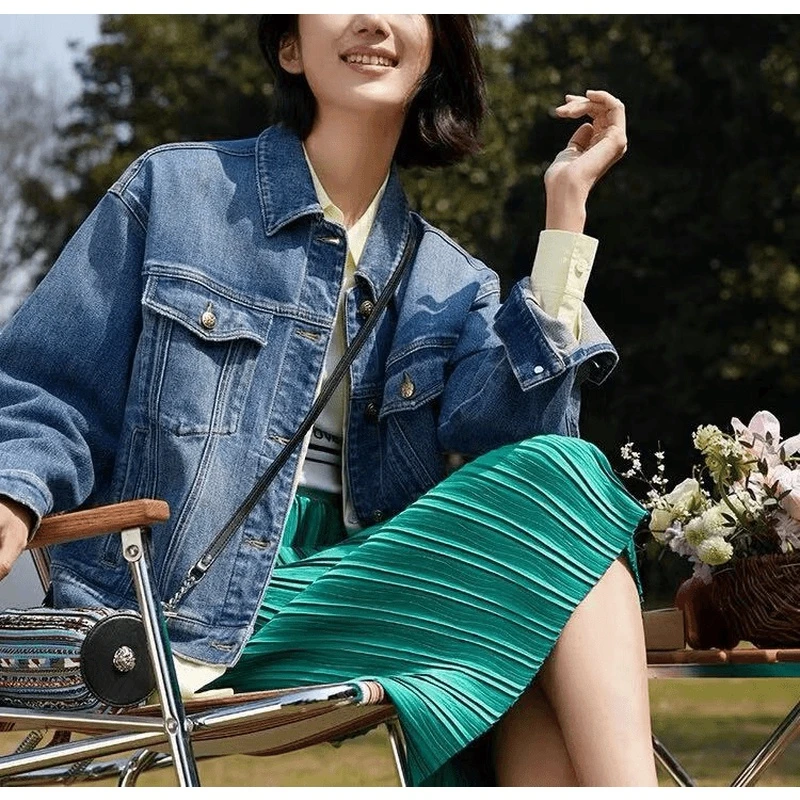 【雅】2024秋冬新款女装长绒棉复古水洗牛仔外套4891-252