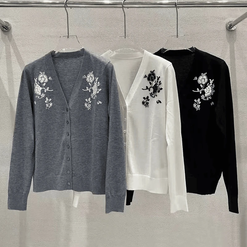 2024新款秋冬重工花朵刺绣+浮雕珠片钉珠气质针织衫开衫16031-235