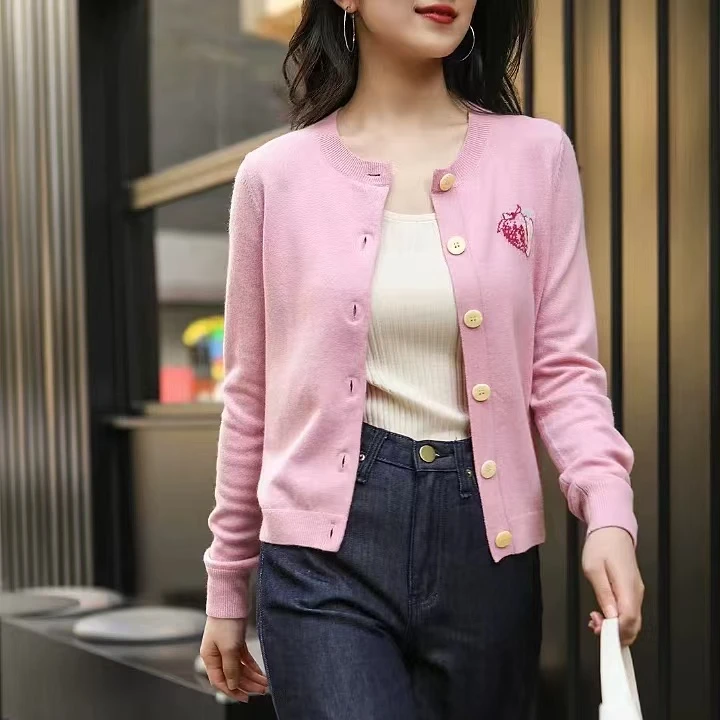 2024秋冬新品莓开眼笑水果硬糖100%羊毛开衫针织16114-342