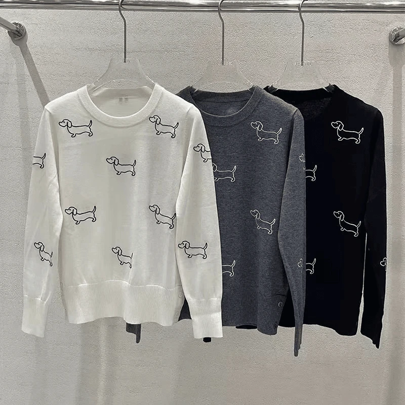 2024新款秋冬宽松减龄小狗刺绣圆领针织衫长袖上衣1611-230