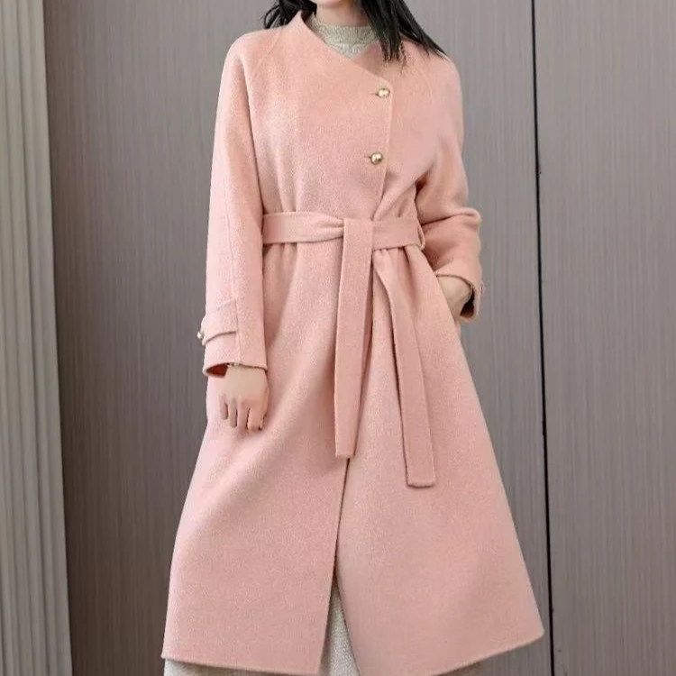 衣长112，2024冬新款手工双面羊毛大衣中长款显瘦外套24103-390