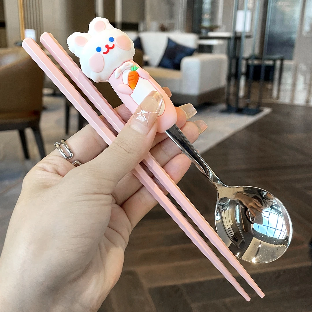 316不锈钢筷子勺子套装一人用小学生个人儿童餐具收纳盒便携餐具