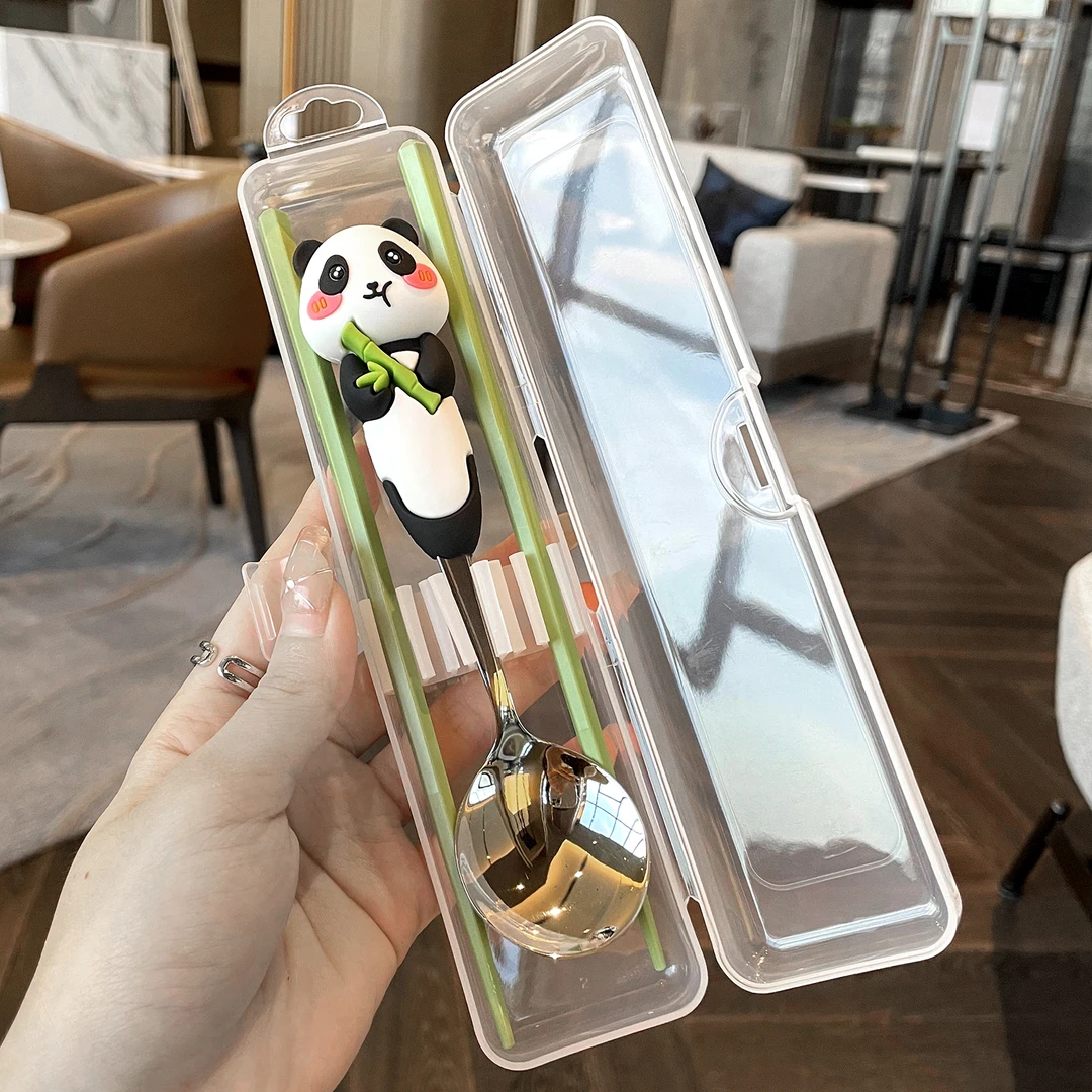 316不锈钢筷子小学生个人便携餐具勺子套装儿童一人用餐具收纳盒