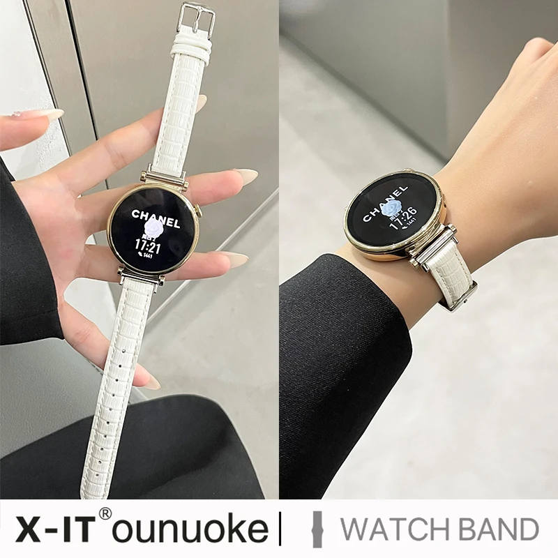 X-IT适用华为gt4手表表带gt3pro皮质watch4pro夏季竹节纹41mm表带