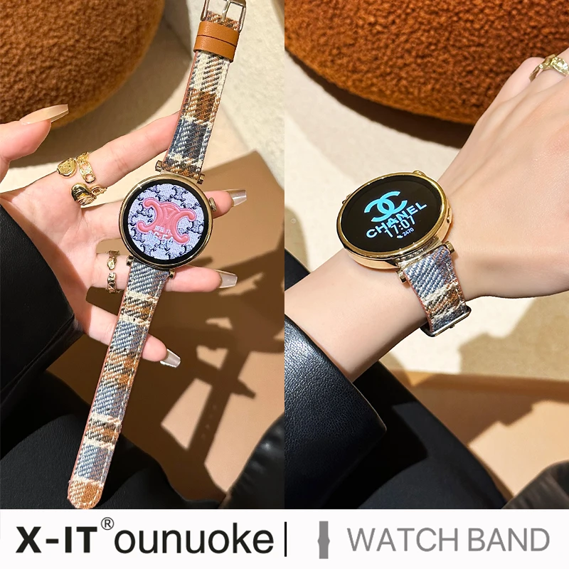 X-IT适用华为gt4手表表带gt3pro夏季watch4pro毛呢格子纹拼色皮质