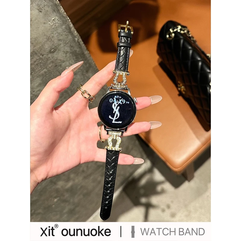 X-IT适用华为gt4手表表带GT3pro女款watch4真皮质41mm马蹄扣带钻