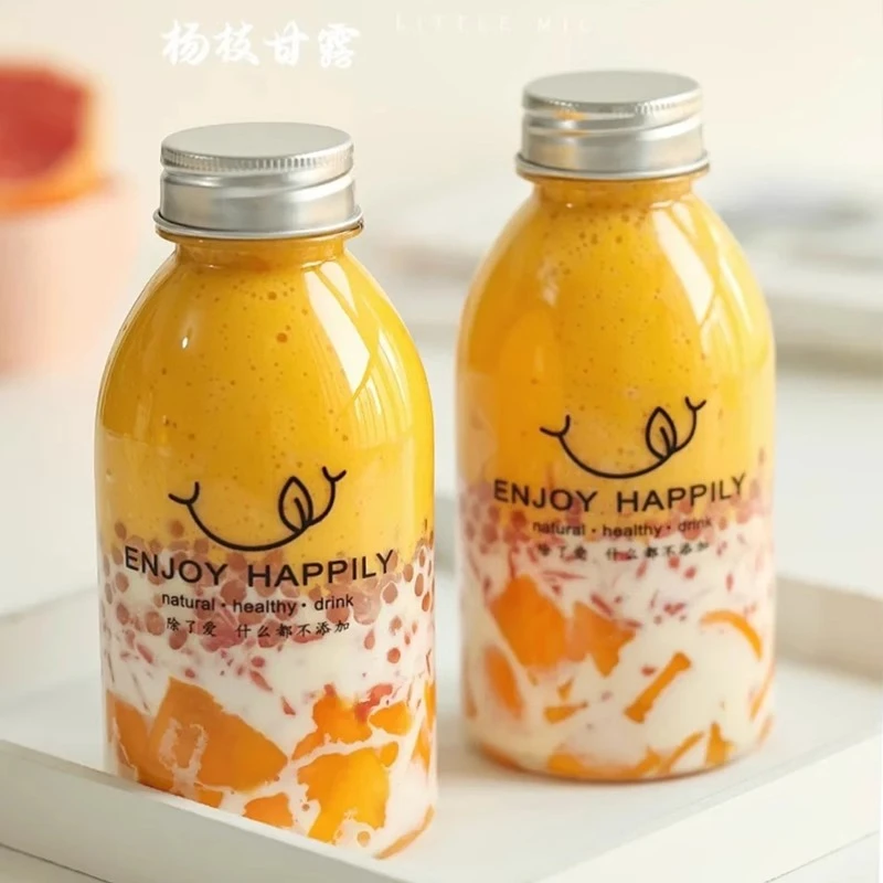 网红奶茶杯子一次性带盖塑料瓶杨枝甘露瓶西米露果汁饮料密封