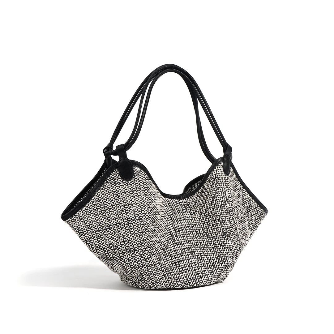 韩版潮流小众设计拉菲草编织单肩腋下大容量度假慵懒托特包女士