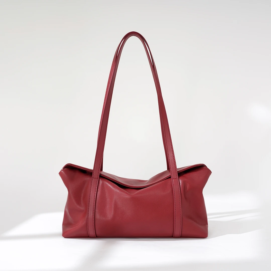 小众设计秋冬手提包波士顿植鞣头层牛皮百搭大容量枕头包单肩斜挎