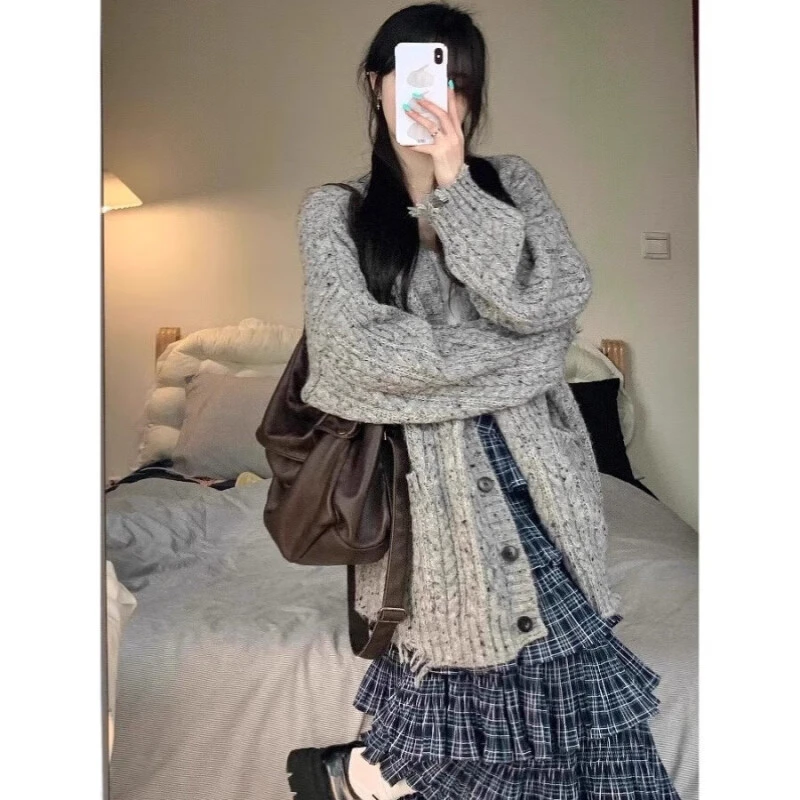 韩系慵懒风开衫毛衣女外套秋冬装高级感宽松软糯针织加厚显瘦上衣