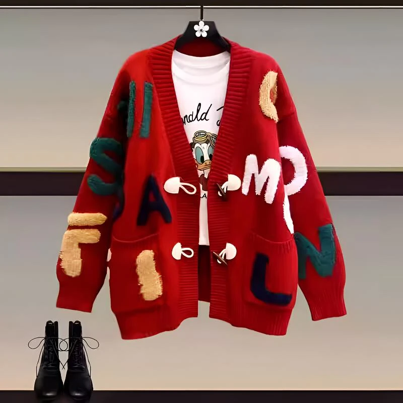 大码女装2024秋冬新款外套女穿搭宽松慵懒风毛衣洋气针织开衫上衣