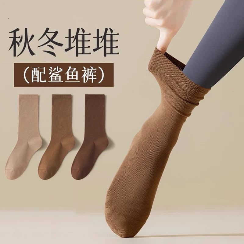 配鲨鱼裤的袜子女秋冬季中筒袜无骨运动堆堆袜网红款外穿长筒袜潮