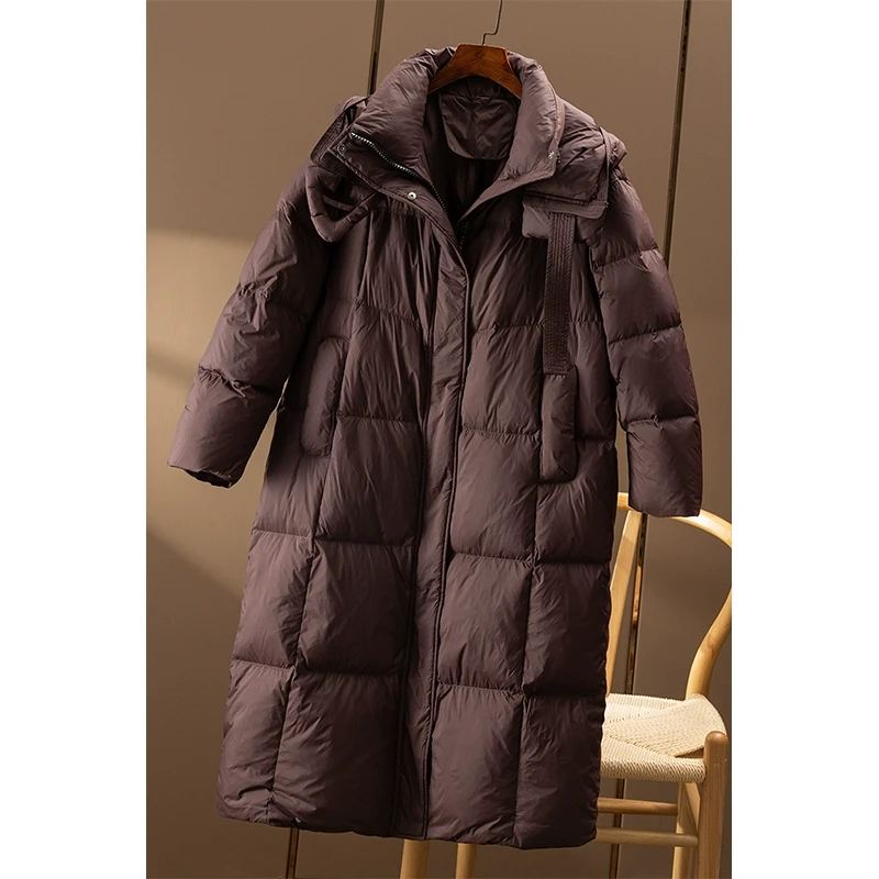 春天家 巨性价比！北欧芨简不怕冷90绒连帽中长羽绒服女0Y24 特